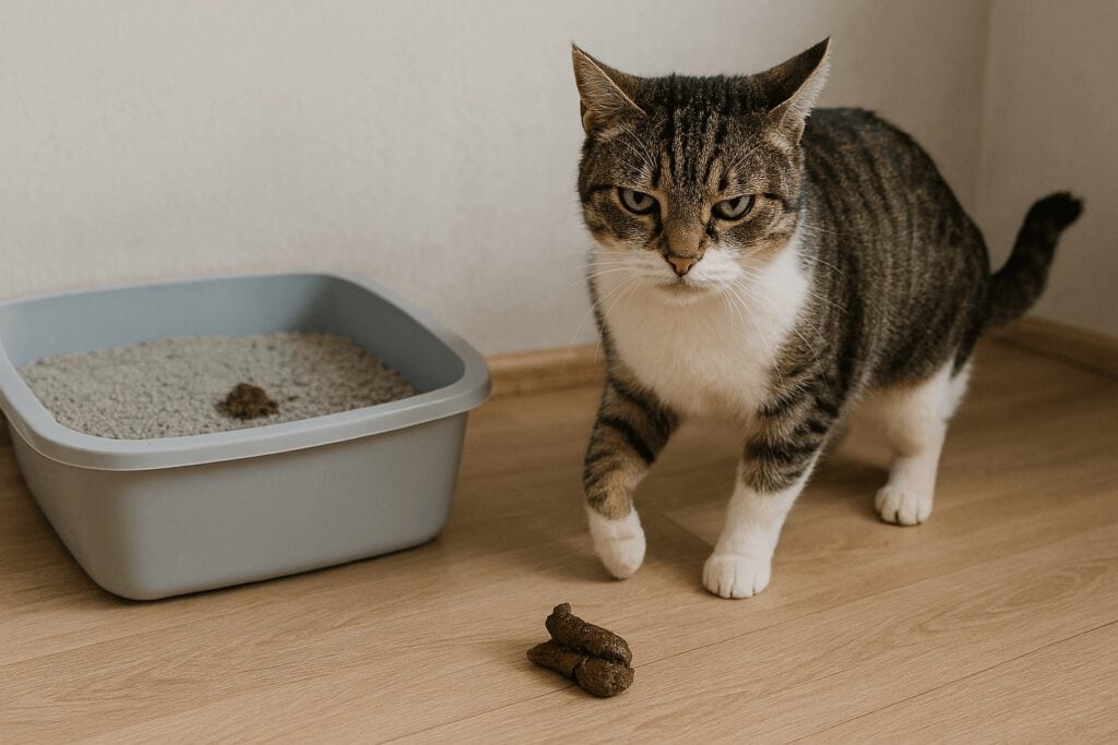 eine unsaubere katze hat kot vor und nicht in der katzentoilette abgesetzt
